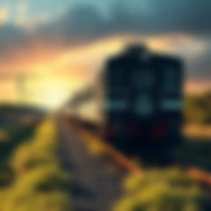 A train sitting idle on an empty railroad track with overgrown grass around it
