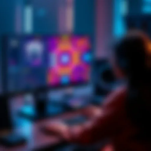 A person working on a computer with colorful art on the screen, focused on training an AI model.