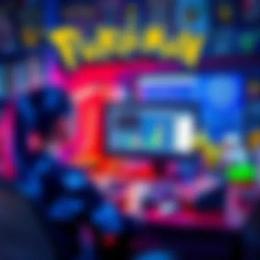 A person training a machine learning model, surrounded by Pokémon-themed elements like Poké Balls and charts, showcasing a blend of tech and fantasy.