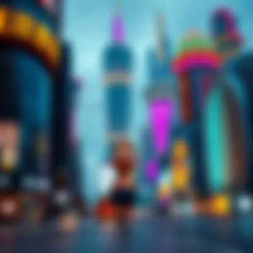 A montage showing various everyday locations redesigned into impressive megastructures with surreal architectural features and vibrant colors.