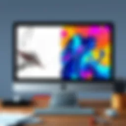 A hand-drawn sketch being turned into a vibrant digital image on a computer screen, showcasing the before and after of the transformation process.