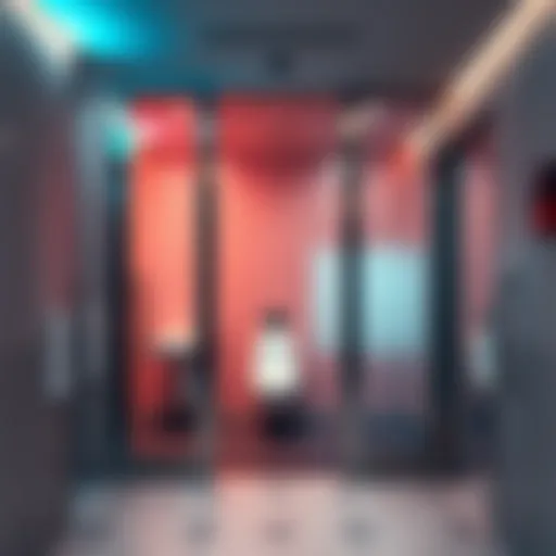 Men's restroom in a mall with glass doors that turn clear when someone smokes