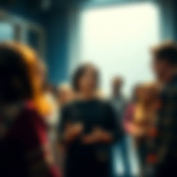 A transwoman speaking about the connections between anti-AI rhetoric and transphobia, surrounded by a diverse group of people listening attentively.