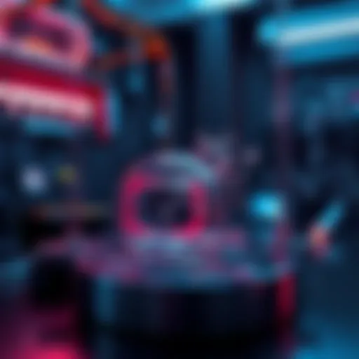 A visualization of a particle of antimatter contained in a high-tech trap, surrounded by scientific equipment in a lab setting.