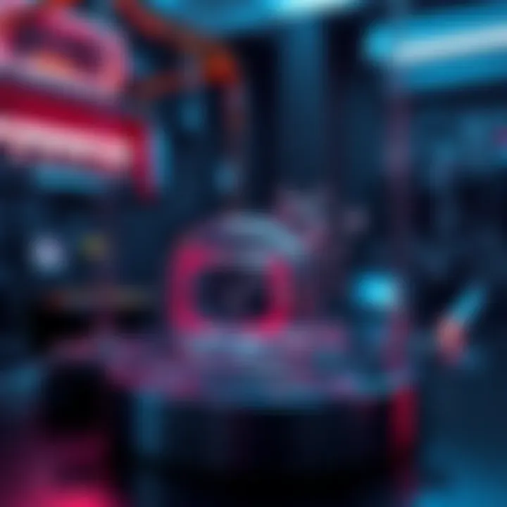 A visualization of a particle of antimatter contained in a high-tech trap, surrounded by scientific equipment in a lab setting.