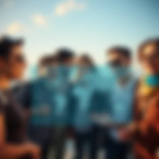 A group of people from different ethnicities discussing travel plans with a digital map in front of them, symbolizing AI's role in equalizing travel access