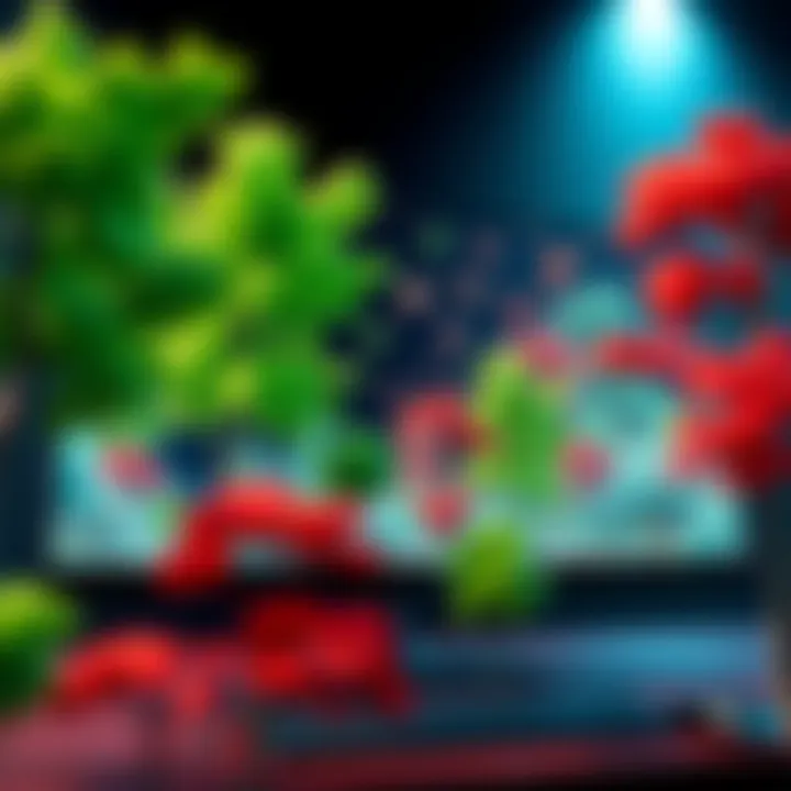 A computer screen displaying tree models being scattered and simulated with wind effects using the LABS Tree Generator software.