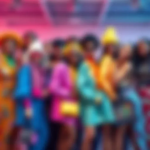 A group of diverse people showcasing the latest fashion trends in 2026, with colorful outfits and accessories, smiling and posing together.