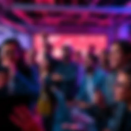 A group of diverse people enjoying activities related to the latest trends, showcasing excitement and engagement.