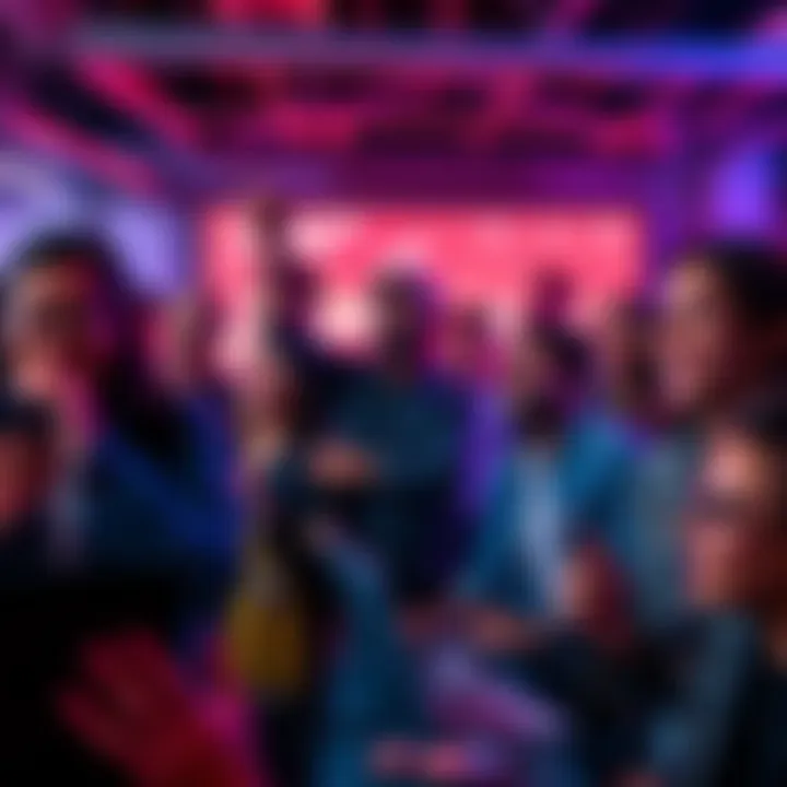 A group of diverse people enjoying activities related to the latest trends, showcasing excitement and engagement.