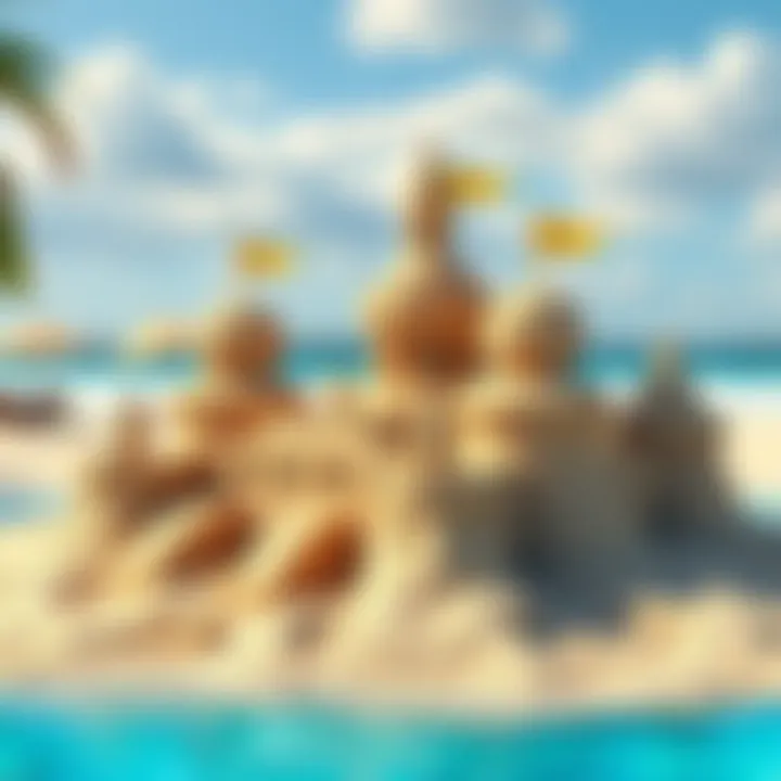 A player creates a sandcastle on a sunny beach with realistic water and sand physics