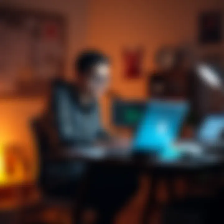 A person sitting at a desk with a laptop, looking frustrated while trying to fix ComfyUI issues, with notes and tools scattered around.
