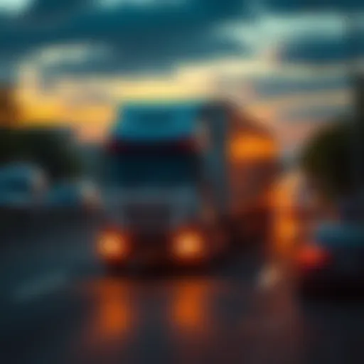 A truck driving on a road during rush hour with people discussing its design online