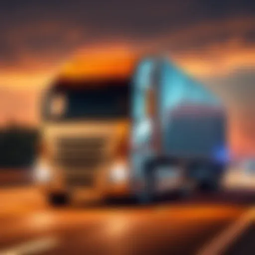 A truck honking its horn to alert other drivers while on the road