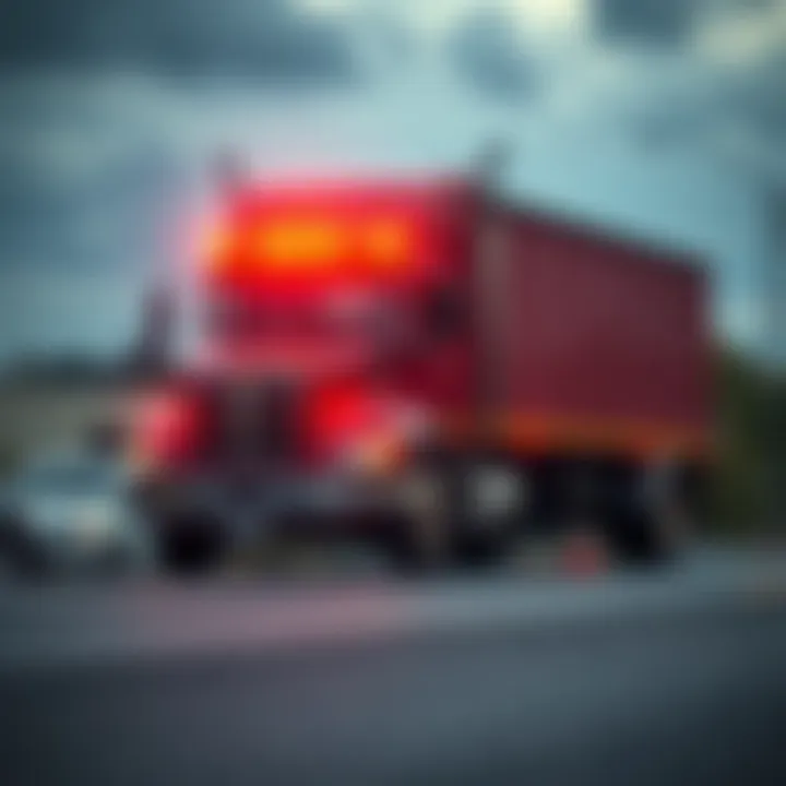 A truck on the road displaying a warning light, indicating limp mode due to low diesel exhaust fluid levels.