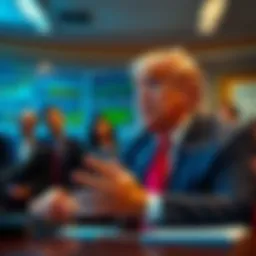 President Trump speaks about his economic vision with advisors and charts in the background