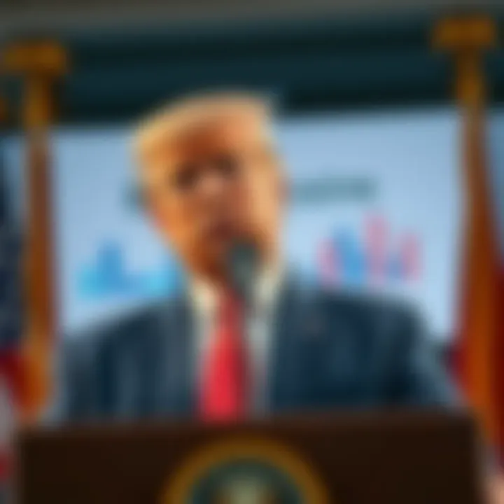 Trump's Policy Changes President Trump speaking at a podium with charts showing economic and healthcare data behind him