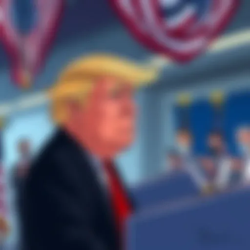 AI-generated cartoon of Trump looking worried at a polling station during the 2026 midterm elections.