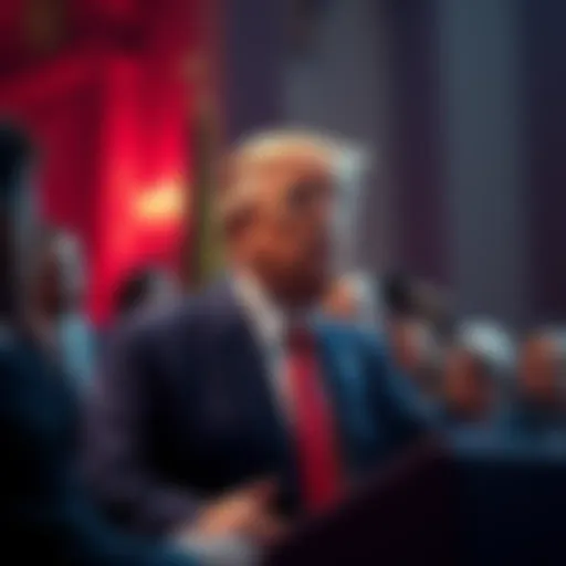 Former President Donald Trump speaking at a gathering for investors in a meme coin project