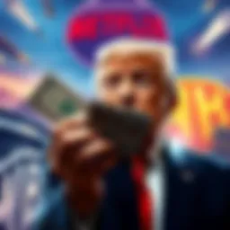 President Trump holding Netflix bonds with a backdrop of a Paramount logo and Warner Bros. imagery