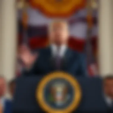 Former President Trump at a podium discussing his future plans after leaving office
