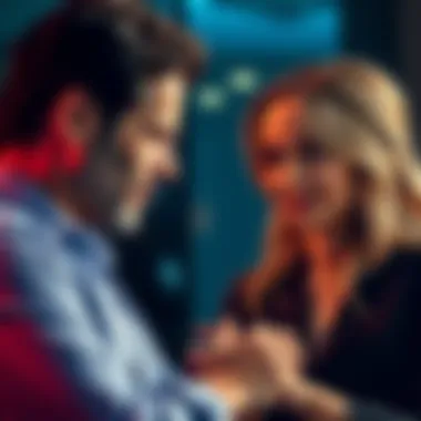 A man and woman engaged in a deep conversation, showing thoughtful expressions and body language that indicates connection and understanding.