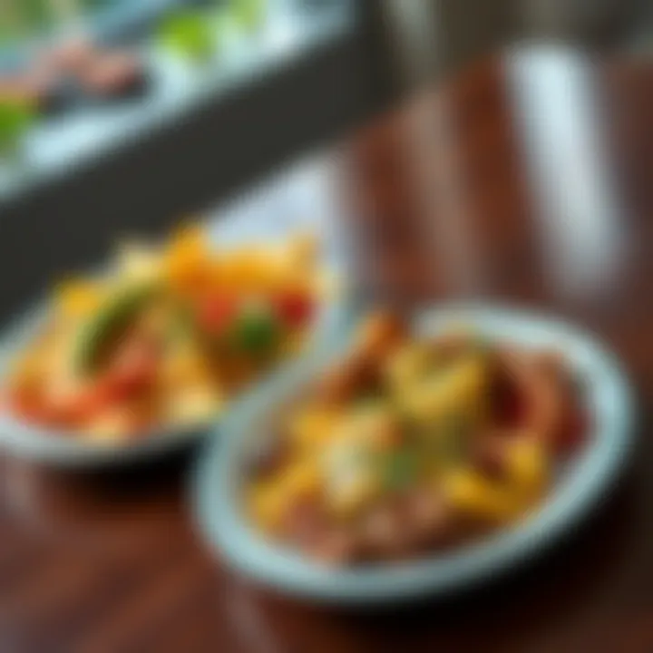 A close-up of two colorful plates filled with different dishes, showcasing the fun dilemma of choosing which to eat first at a meal