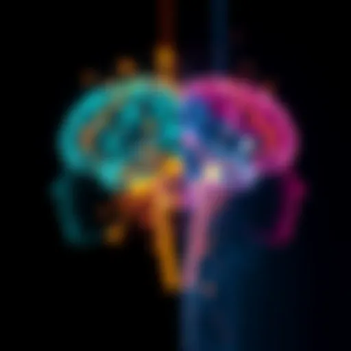 A visual showing two brains, one abstractly connected with digital AI elements and the other with a symbolic representation of drugs, highlighting the relationship between intelligence and technology.