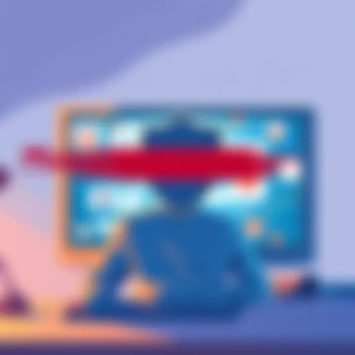UK government plan to ban scam ads Illustration showing a person on a computer with scam advertisements being blocked by a shield