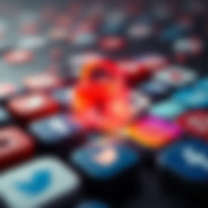 A graphic showing a lock symbol on social media icons, representing the U.K. ban on social media for kids under 16.