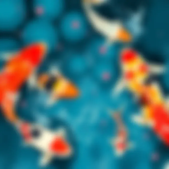 A vibrant illustration of koi fish swimming gracefully in water, showcasing a blend of traditional and modern artistic styles