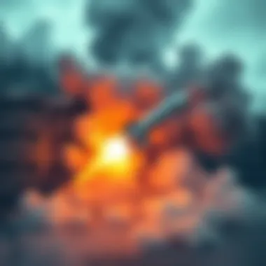 A missile hitting a large data center building with smoke and fire, symbolizing the impact on Russian online operations.