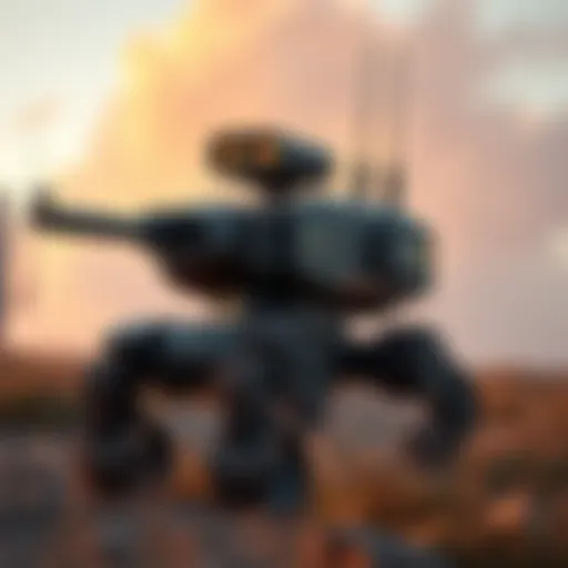 A Ukrainian ground robot standing guard in a defensive position against Russian forces, showcasing military technology in action.