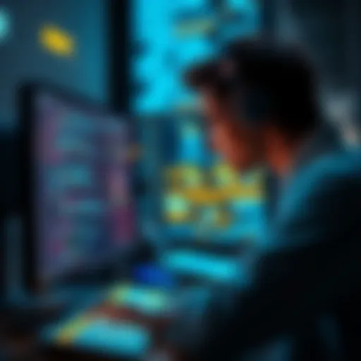 A person analyzes text data on a computer screen, representing advancements in language models and their comprehension abilities.