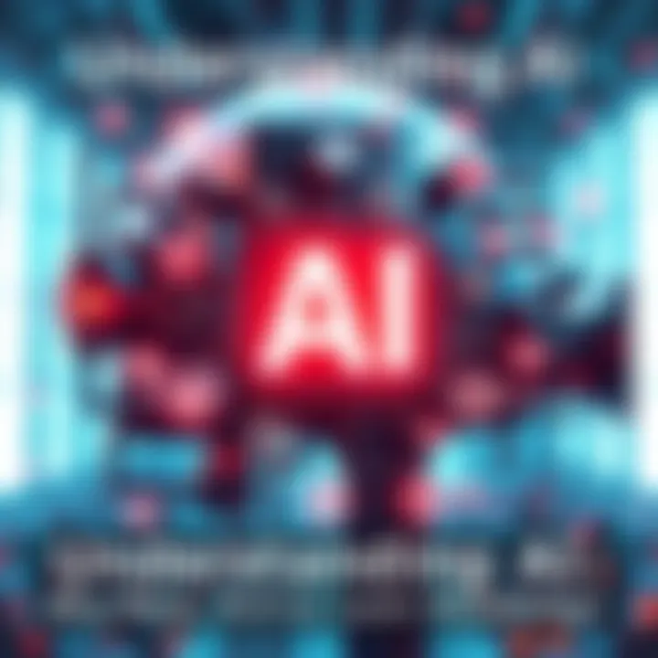 A visual representation of various AI concepts like chatbots, image generation, and graphs depicting mathematical foundations of AI