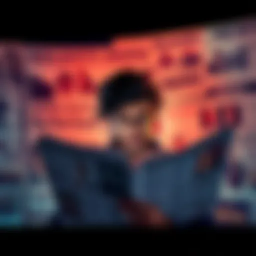 A person reading the news, surrounded by headlines about recent events, looking thoughtful.