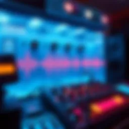 A modular music setup displaying sound waves and aquatic elements