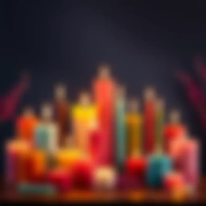A creative setup showing a variety of colorful candles arranged in a healthbar style, promoting design ideas.