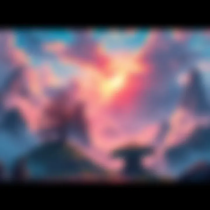 A vibrant gaming world with colorful skies and interesting landscapes, inviting players to explore.