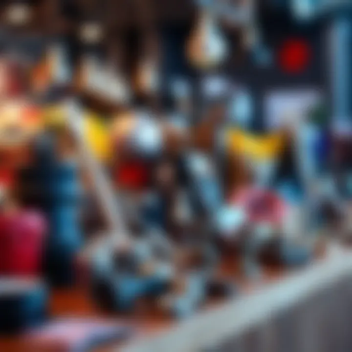 A variety of distinctive products displayed on a table, showcasing unique items for sale.