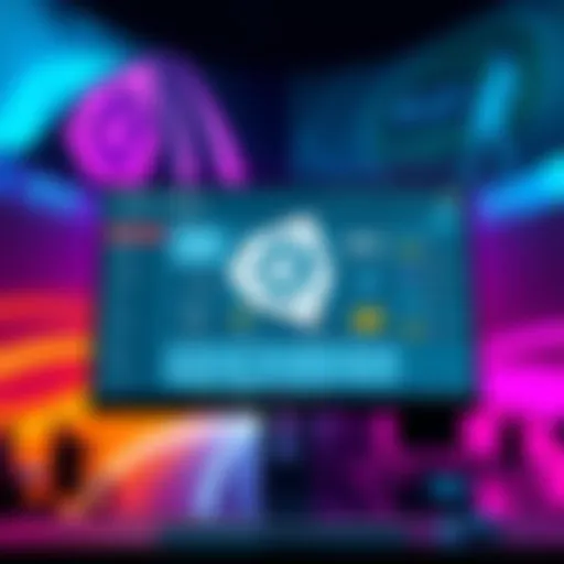 A graphic showcasing the Unity AI Beta interface on a computer screen with tools and icons for workflow enhancement.