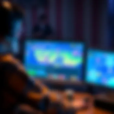 Unity AI Game Creation A person using Unity's AI tools to create a casual game on a computer screen, showcasing bright and colorful graphics typical of casual games.