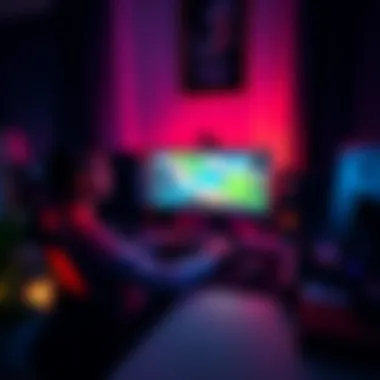 A Unity Developer at their home office, designing a game on a computer with colorful graphics on the screen, showcasing creativity and flexibility in the workspace.