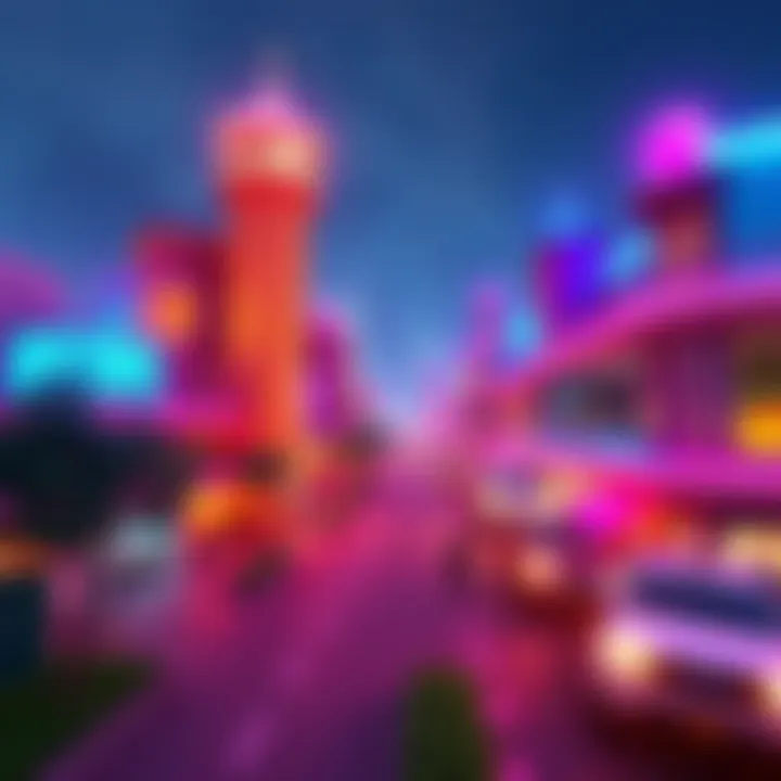 A scene from the Unity Farm Event featuring the new Procedural City Generator with colorful buildings and interactive elements.