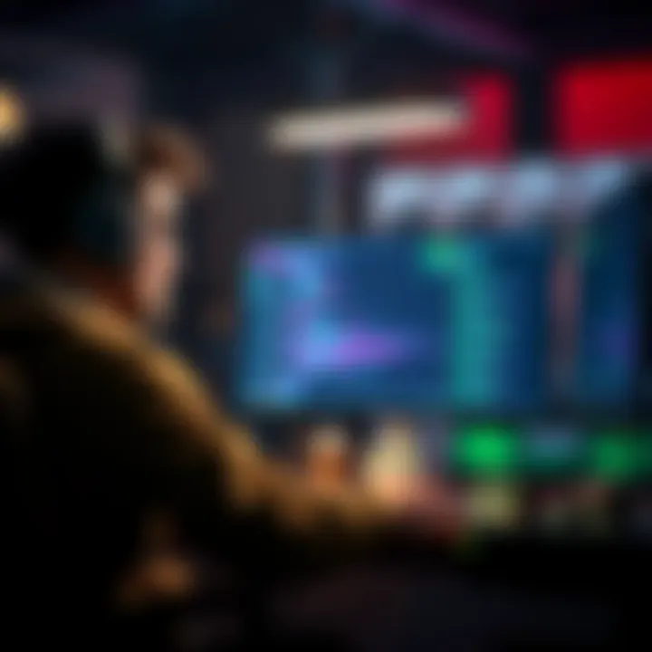 A game developer working on a Unity project with code and graphics on the screen