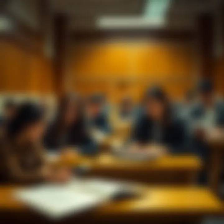 University of Chicago Law Students in Classroom Law students at the University of Chicago attending class without laptops or phones, focusing on their notes and books.