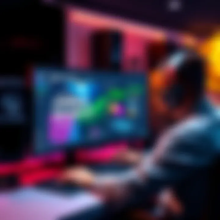 A game developer working on a computer screen showcasing the Unreal Engine 5.8 interface with various game assets and tools visible.