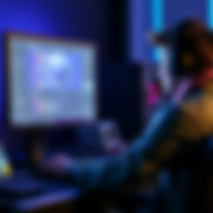 A person working on a computer screen displaying Unreal Engine 5 interface with C++ coding and Blueprints