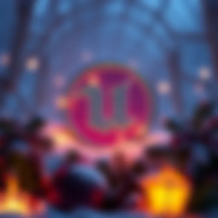 Unreal Fellowship Logo Epic Games logo with Christmas decorations around it, symbolizing the announcement of Unreal Fellowship course for the holiday season
