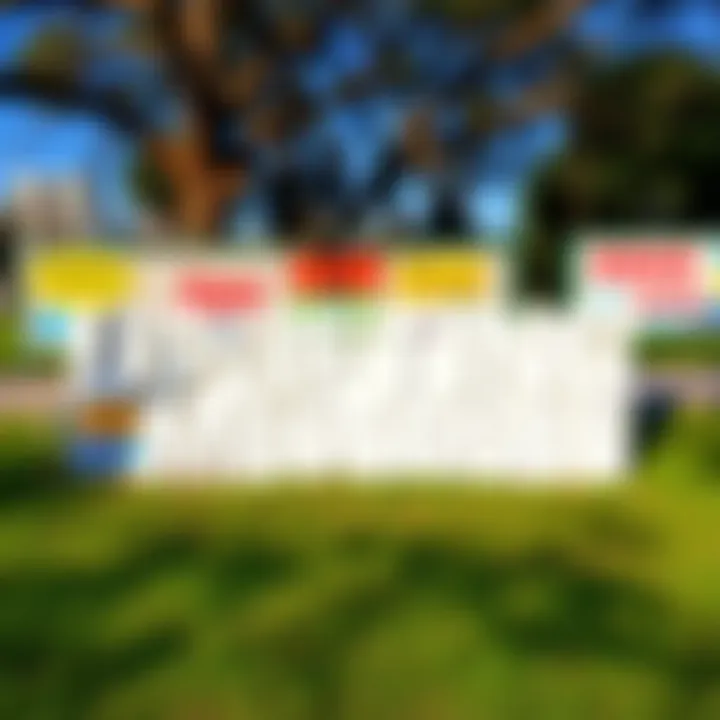 A colorful mural displaying positive words and phrases in a sunny park setting, encouraging joy and positivity.
